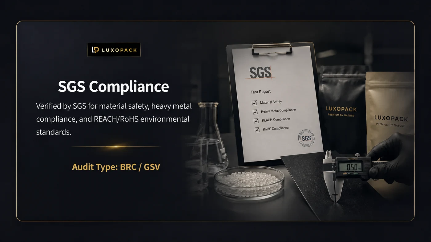 LuxoPack SGS compliance — material safety, heavy metal, REACH/RoHS, BRC/GSV audit