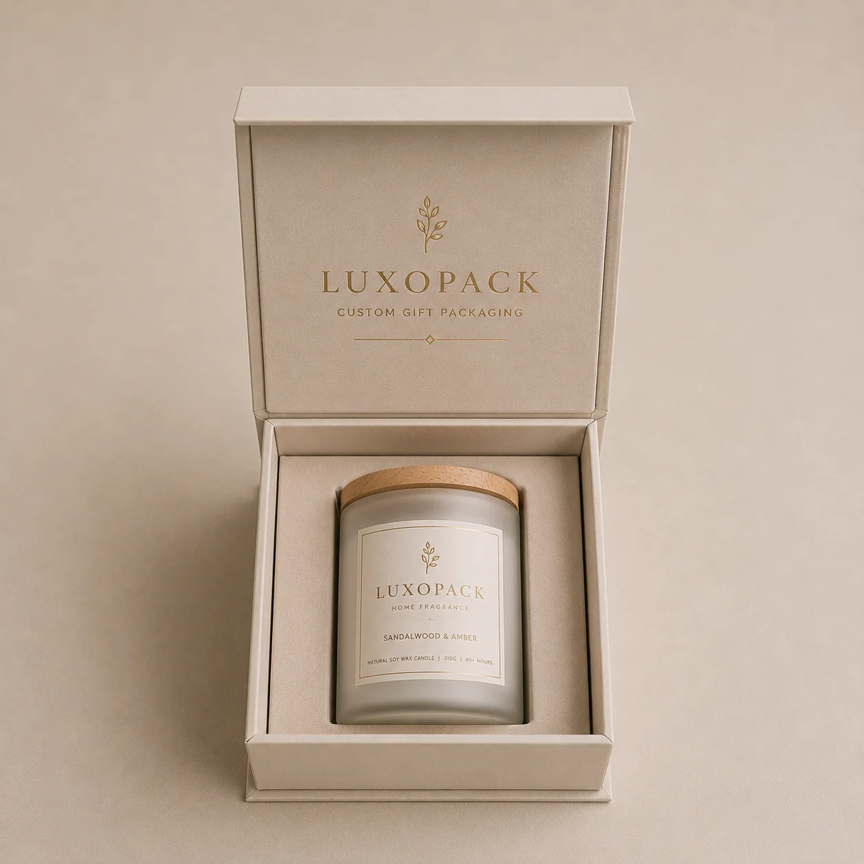 Candle presentation gift box with die-cut foam tray