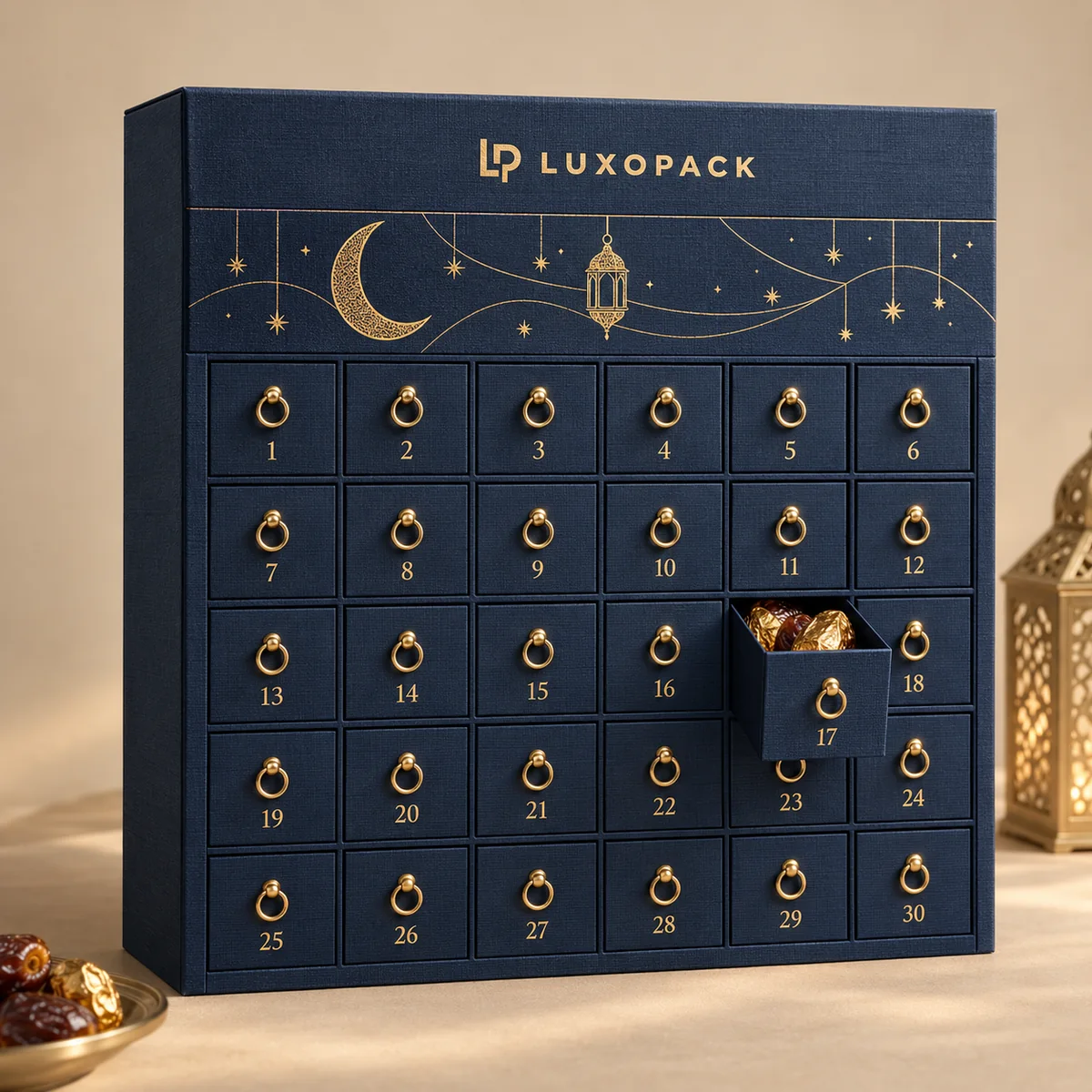 Ramadan Calendar Drawer Box (Lantern Design) by LuxoPack, concept render