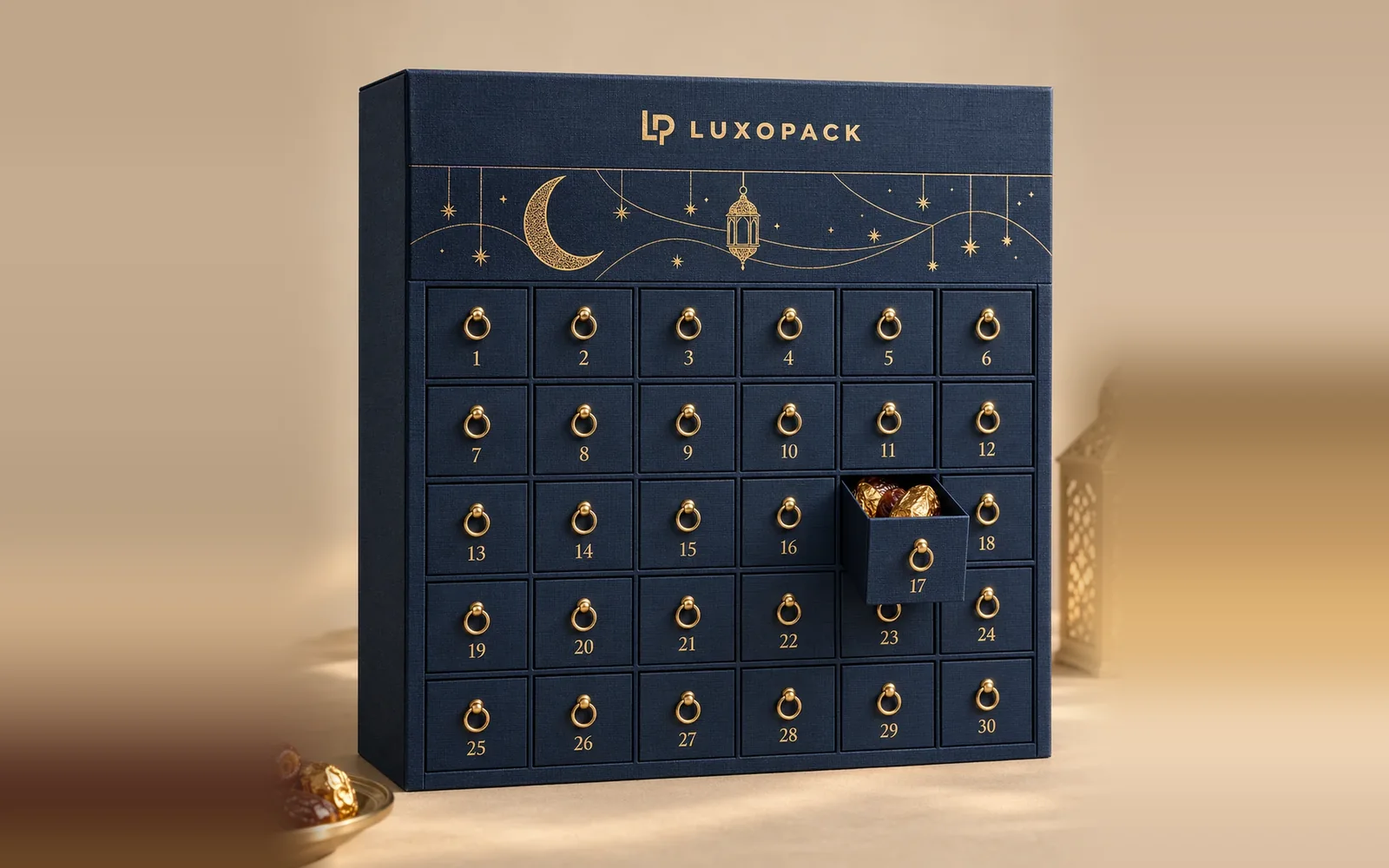 Ramadan Calendar Drawer Box (Lantern Design) by LuxoPack, concept render