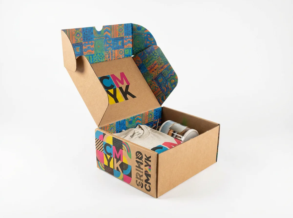 Custom printed corrugated mailer box with full-colour CMYK interior print LuxoPack