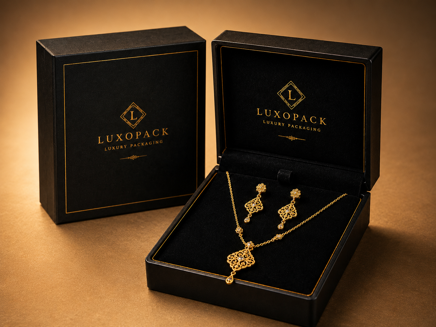 Premium Jewelry Presentation Box velvet insert black gold packaging China factory direct