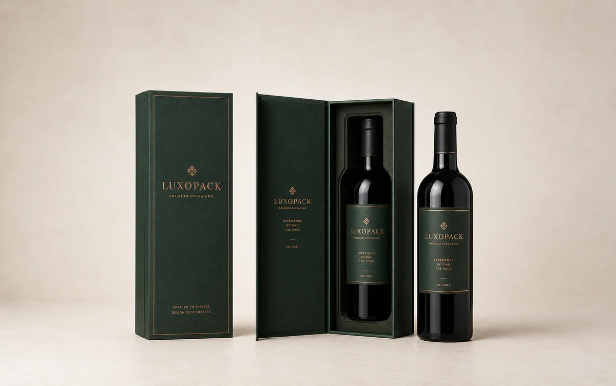 single bottle wine gift box magnetic lid velvet bottle cradle gold foil logo wholesale LuxoPack